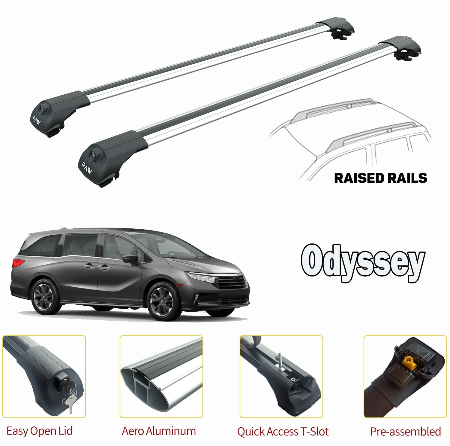 Honda Odyssey Cross bar Roof Rack For Vehicles With Raised Roof Rails Silver Honda Odyssey Cross bar Roof Rack For Vehicles With Raised Roof Rails Silver